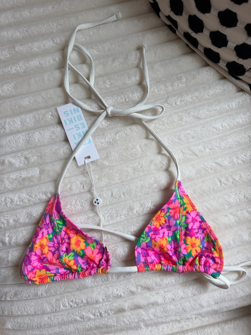 Frankie's Bikinis Neon Floral Triangle Bikini Top in Pink & Orange